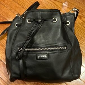 Coach black leather bucket bag